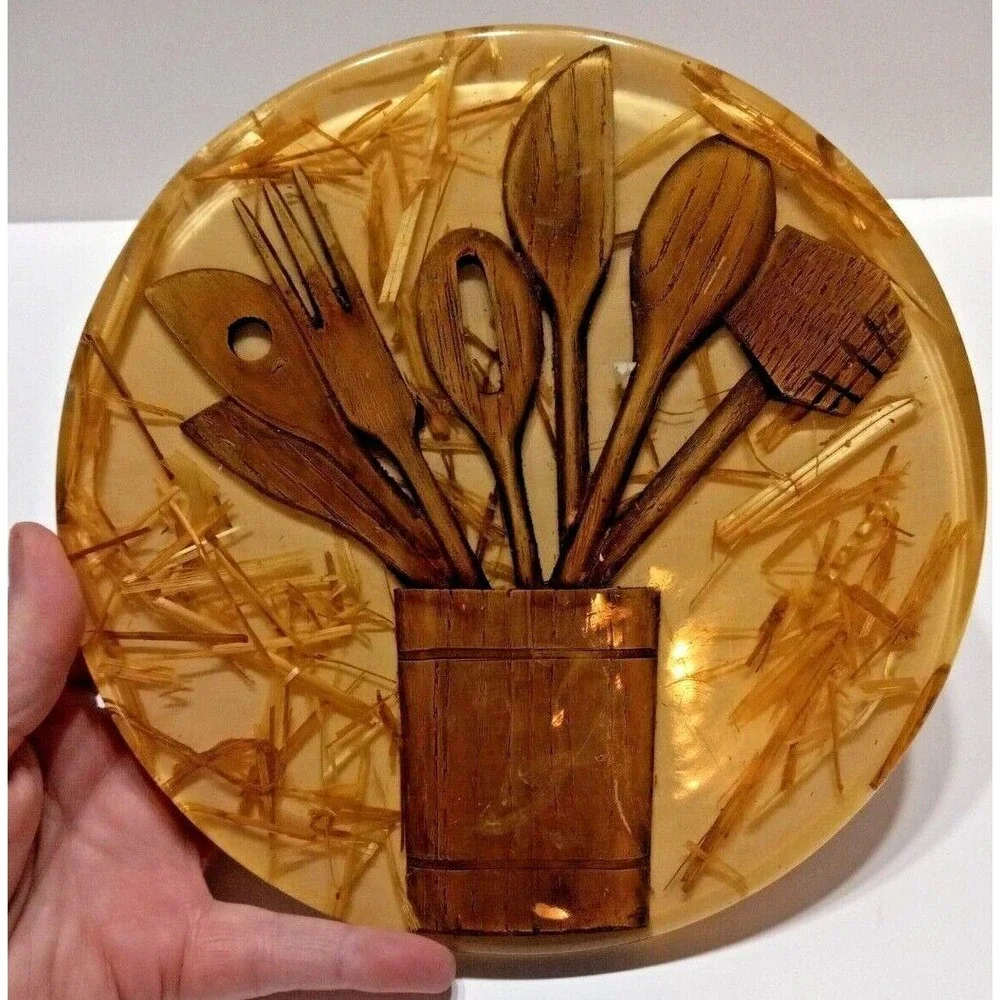 3 pc Retro Colorflo Lucite Acrylic Resin Kitchen Tools Hot Plates 60s 70s Trivet